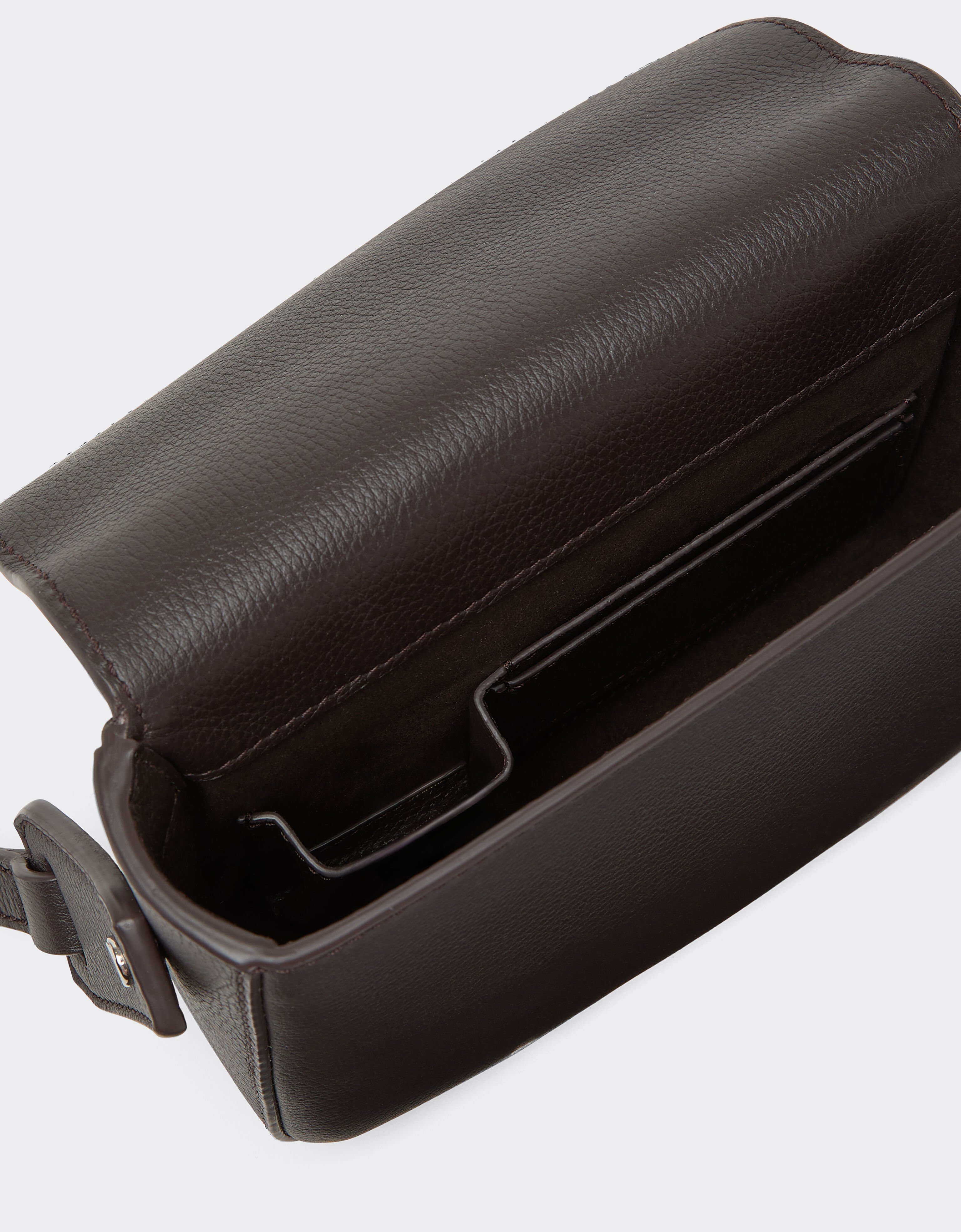 Ferrari Mini Messenger Bag in Hammered Leather Dark brown 50582f