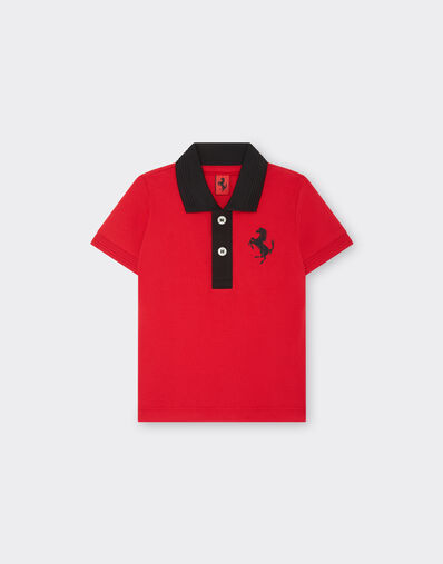Ferrari 婴儿对比感细节棉质珠地 Polo 衫 Rosso Corsa 红色 47003fB