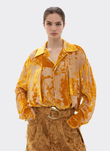 Silk velvet shirt with dévoré print Ferrari Silk velvet shirt with dévoré print Gold 50313f