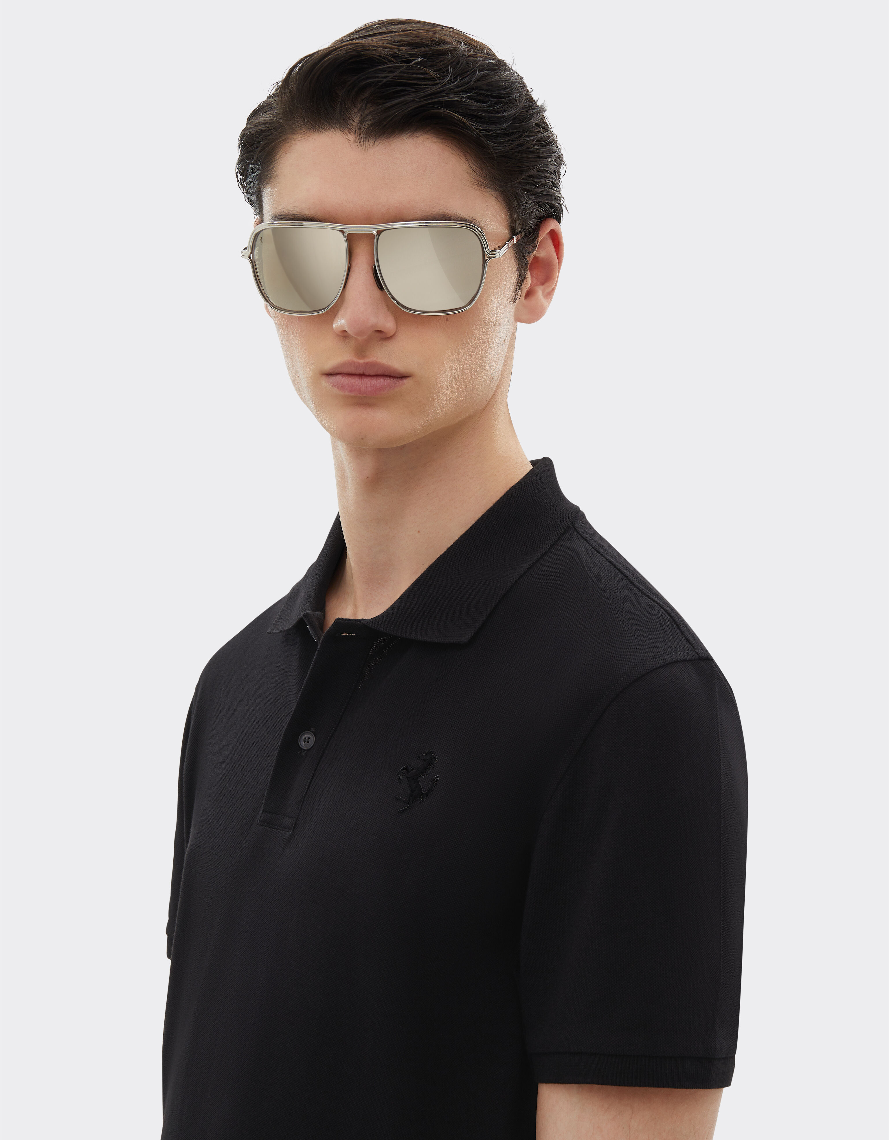 Organic cotton piqué polo shirt with Prancing Horse Ferrari Organic cotton piqué polo shirt with Prancing Horse Black CJMPO0014JCO0053f