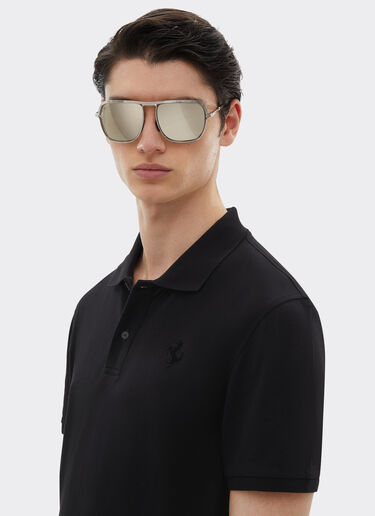 Organic cotton piqué polo shirt with Prancing Horse Ferrari Organic cotton piqué polo shirt with Prancing Horse Black CJMPO0014JCO0053f