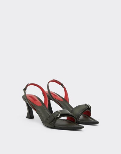 Ferrari Leather Sandal with Heel Khaki Green 49998f