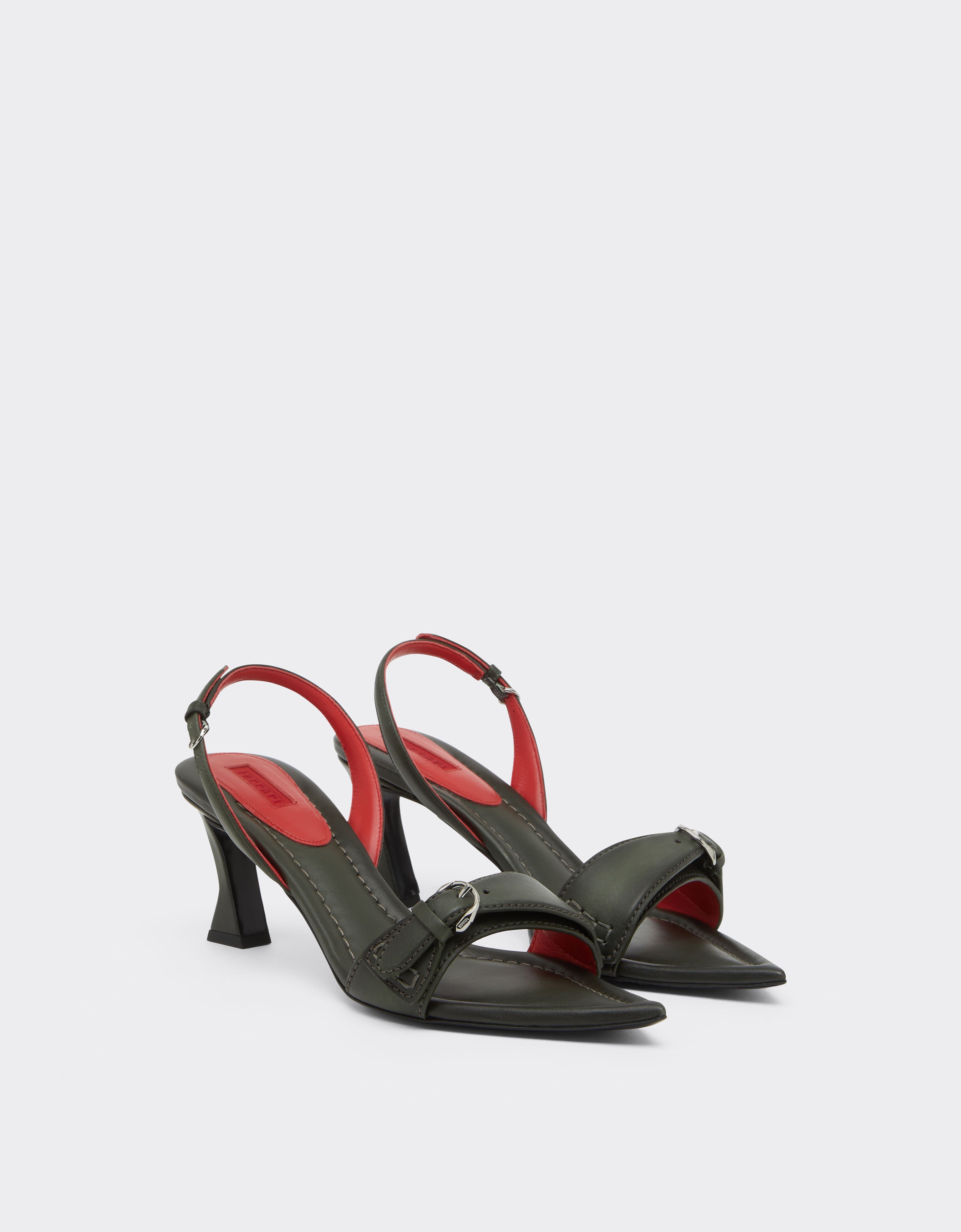 Leather Sandal with Heel Ferrari Leather Sandal with Heel Khaki Green 49998f