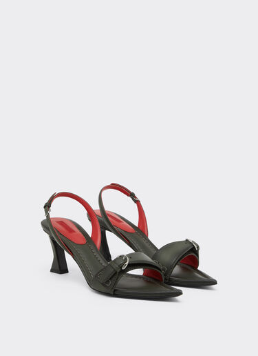 Leather Sandal with Heel Ferrari Leather Sandal with Heel Khaki Green 49998f