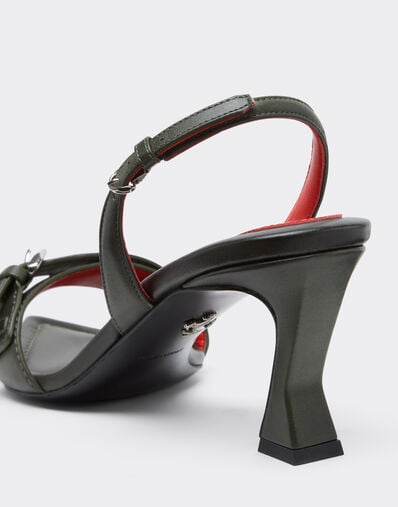 Ferrari Leather Sandal with Heel Khaki Green 49998f