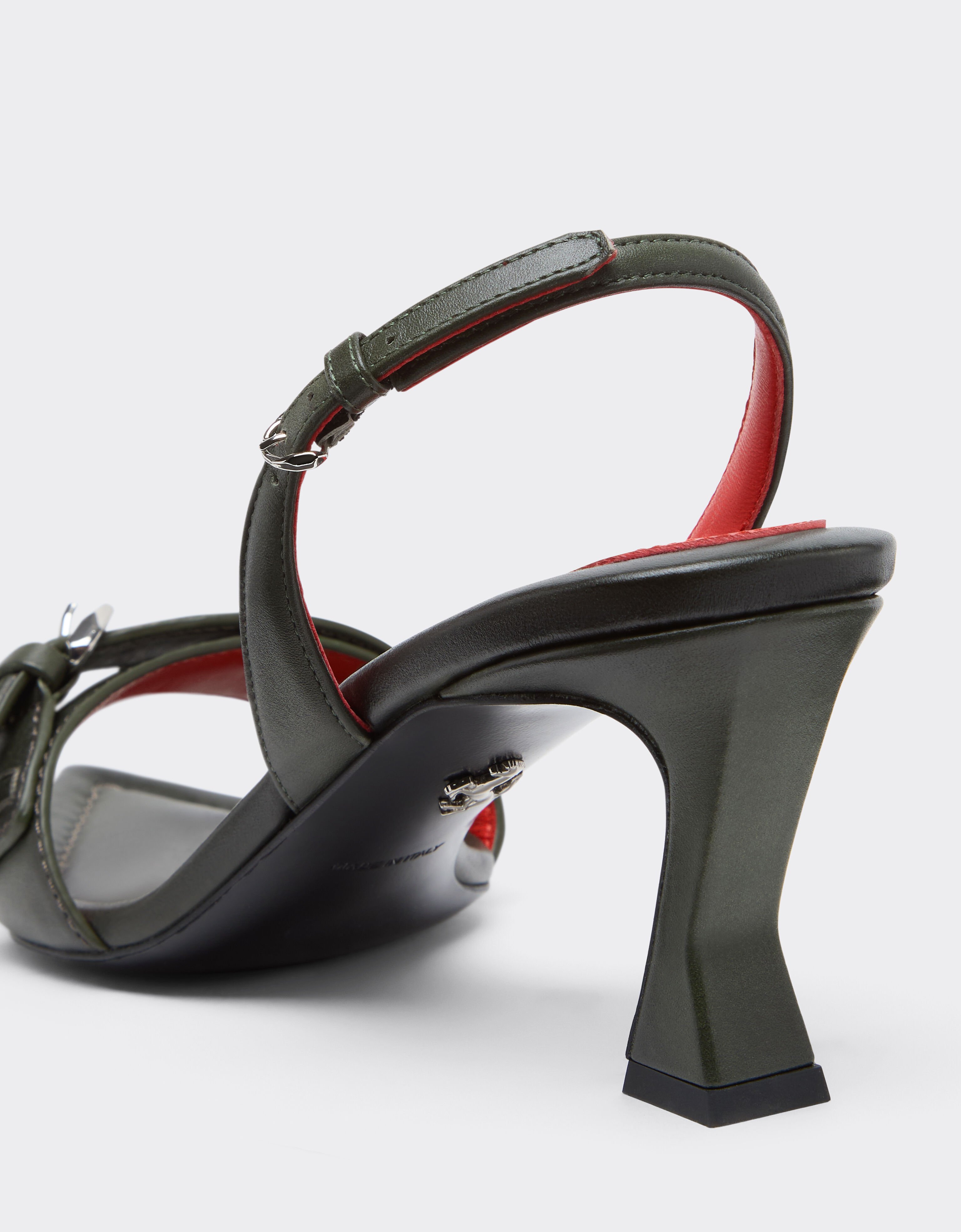 Leather Sandal with Heel Ferrari Leather Sandal with Heel Khaki Green 49998f