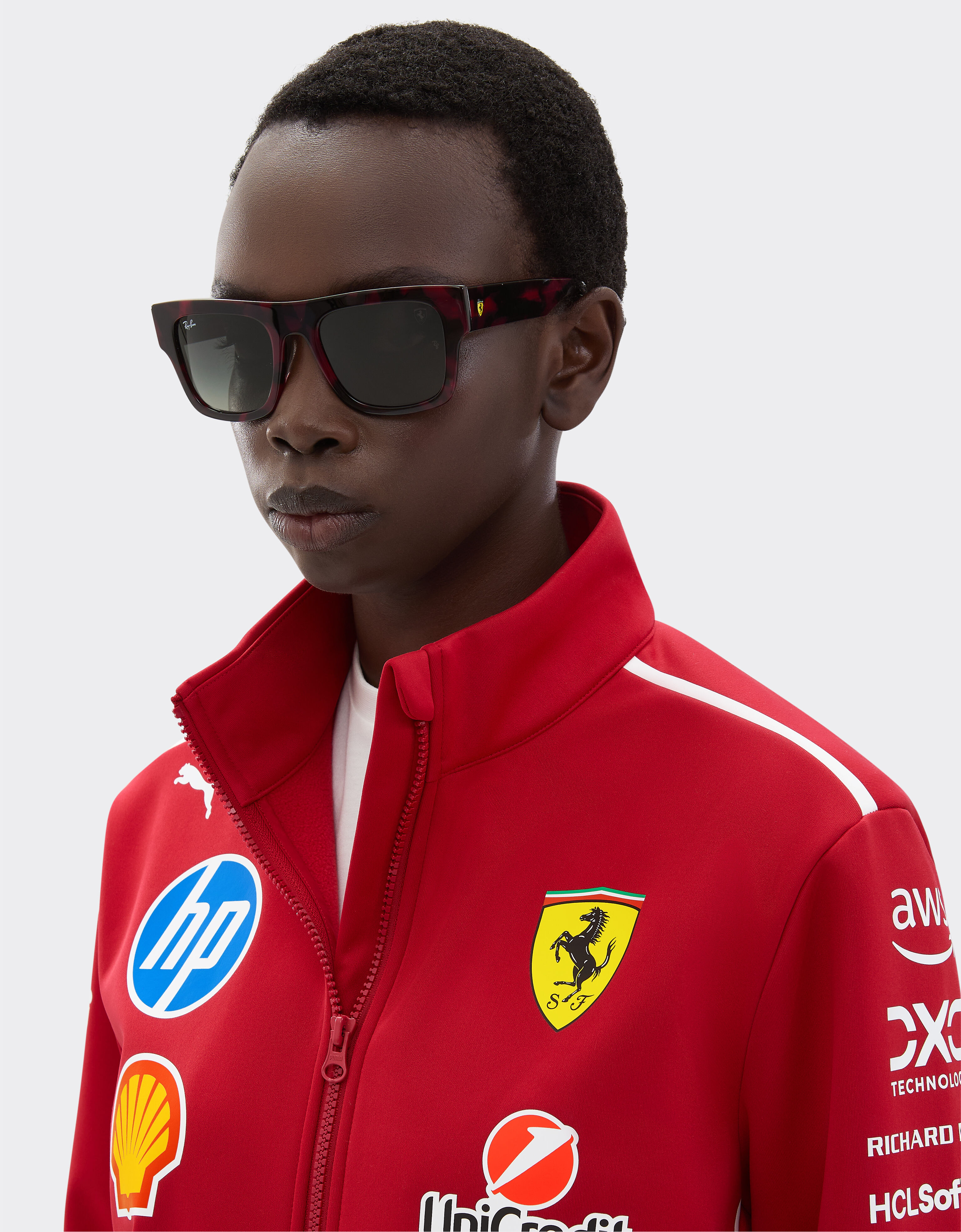 Ferrari 雷朋与法拉利车队合作款 RB2217M 灰色渐变镜片哈瓦那红色醋酸纤维太阳镜 赛车红 LA013f
