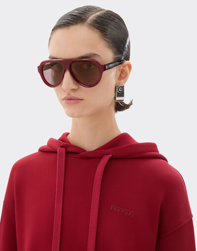 Ferrari 法拉利金色镜面紫色偏光镜片蛋白红色醋酸纤维太阳镜 Dark Red LA0EVf