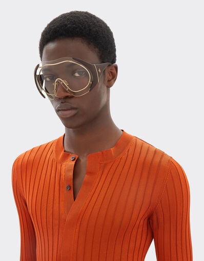 Ferrari Sunglasses in gold-tone metal and brown leather with transparent shield Beige LA01Nf