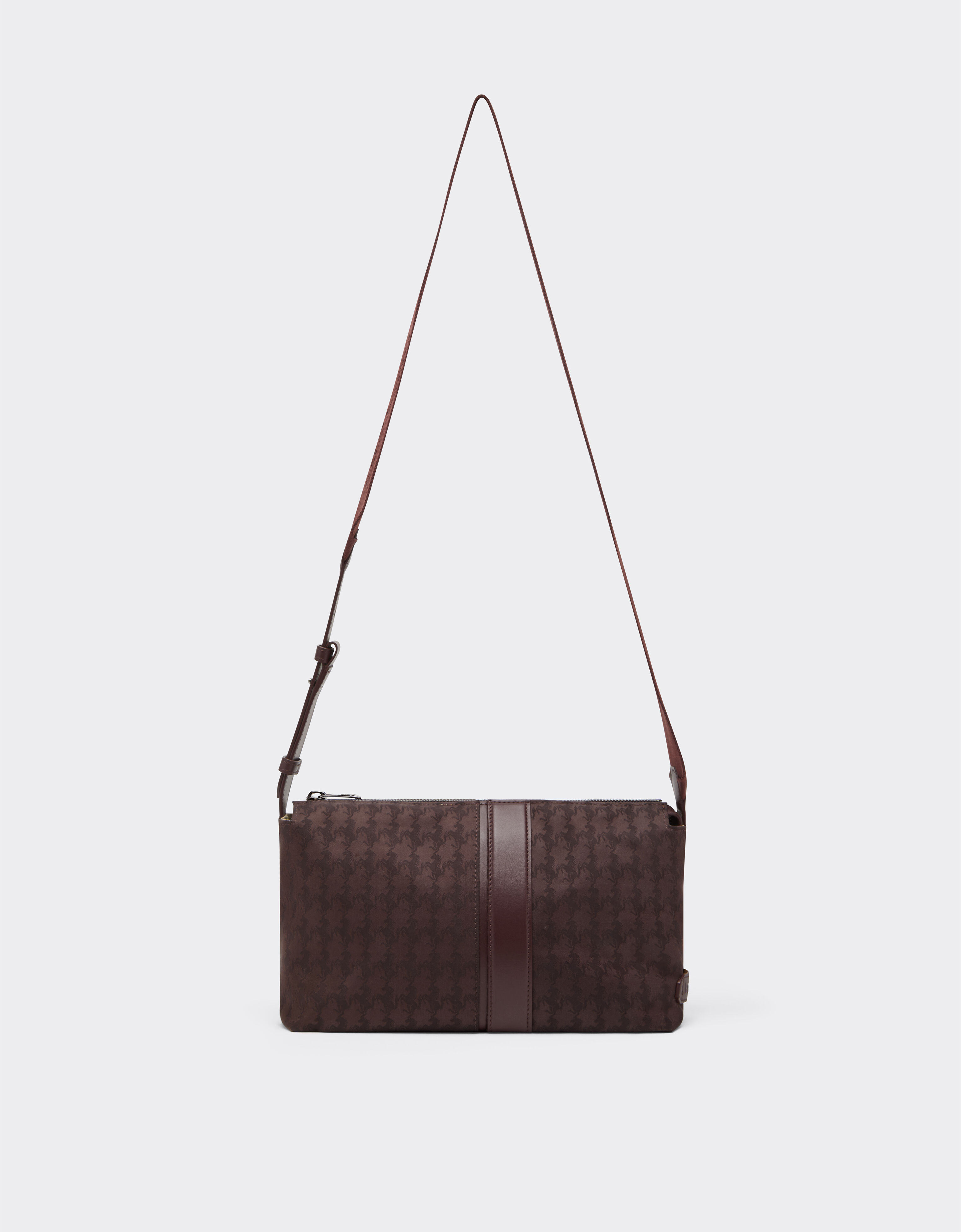Ferrari Q-Cycle® jacquard crossbody bag with Cavallino pattern Mahogany 49139f