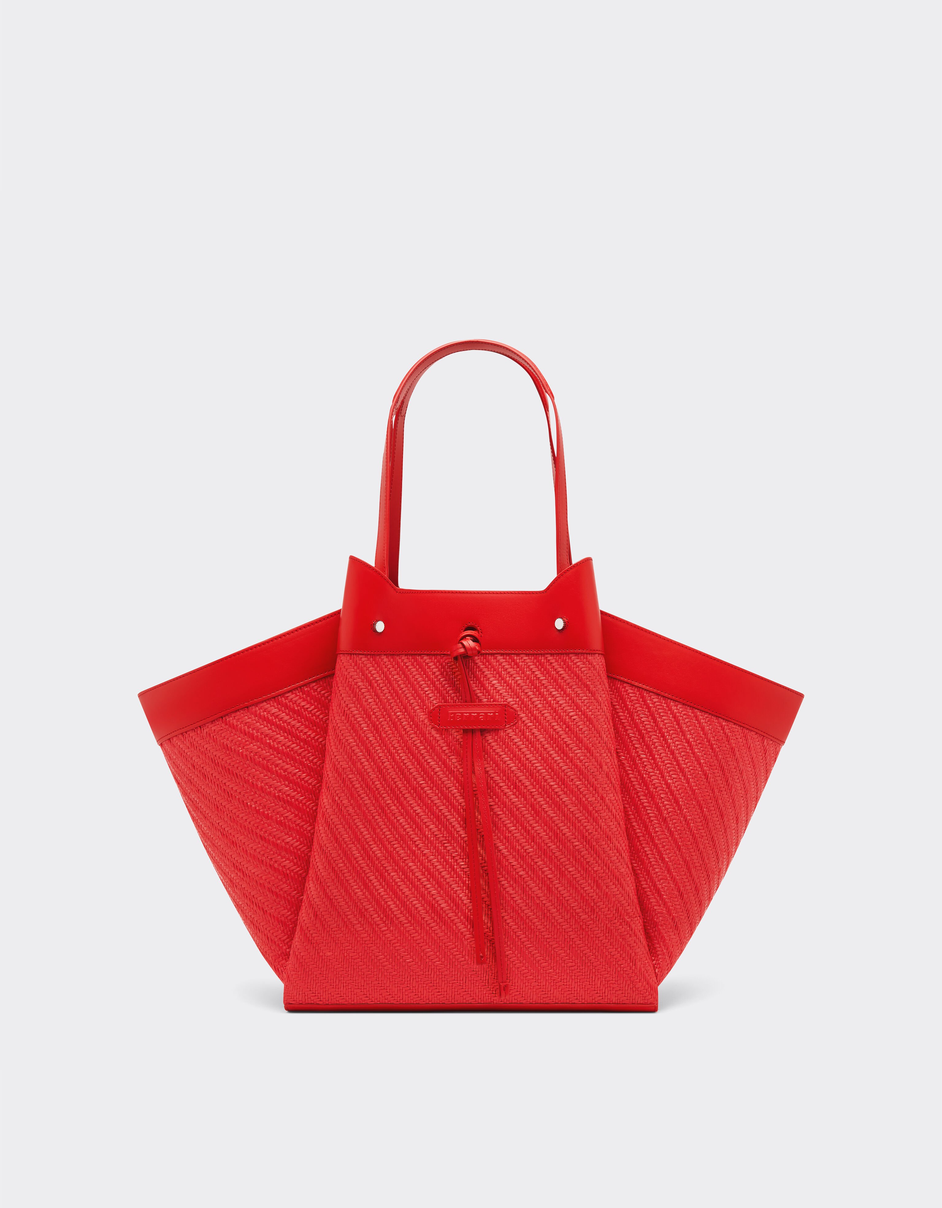 Ferrari Raffia and leather tote bag Rosso Dino 49110f