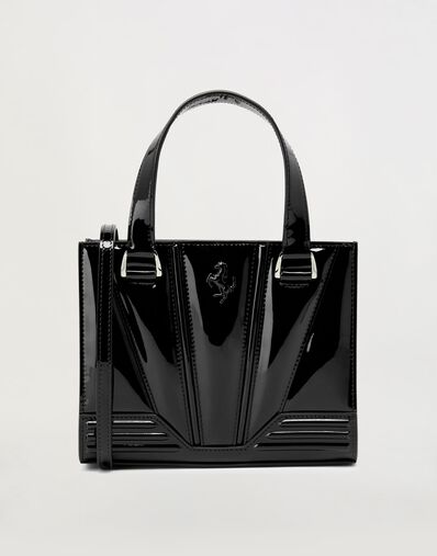 Ferrari Ferrari mini tote GT bag in glossy patent leather with Prancing Horse detail Dark Brown 21463f