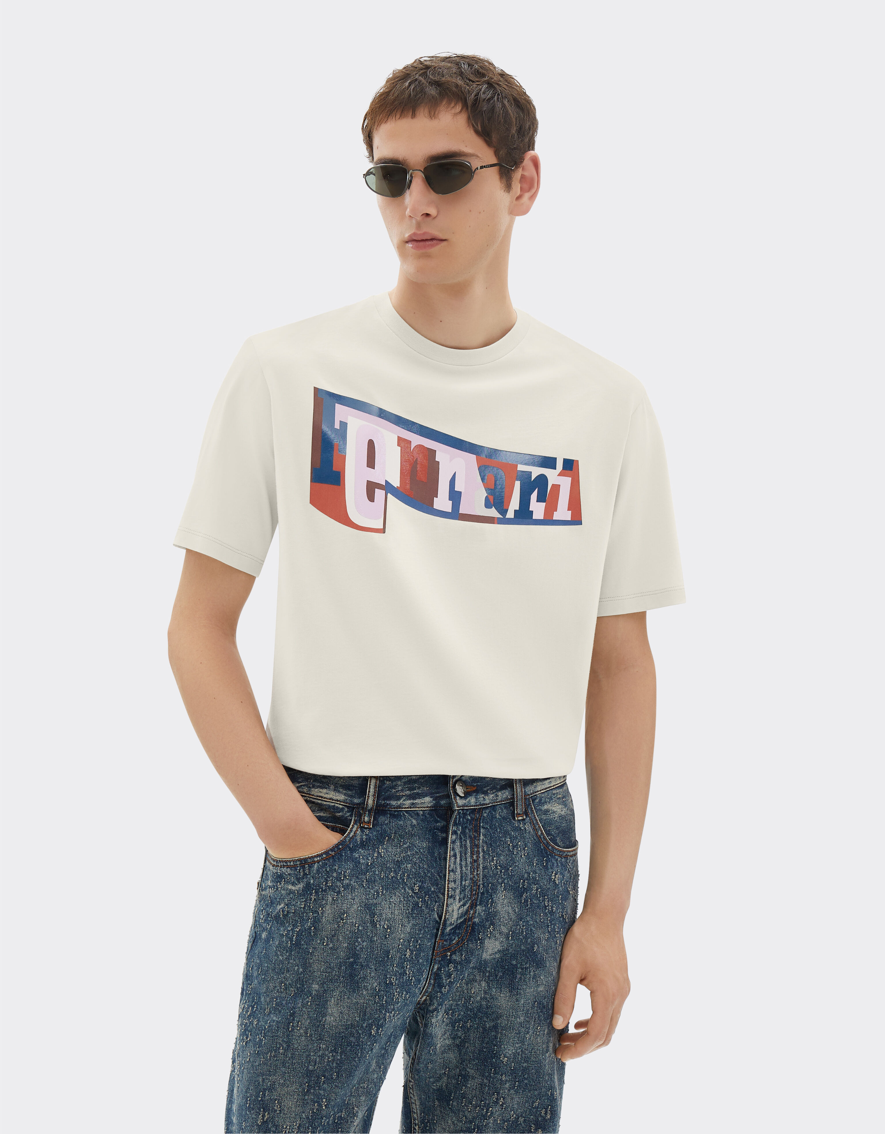 Ferrari T-shirt with color block logo print Chalk 49277f
