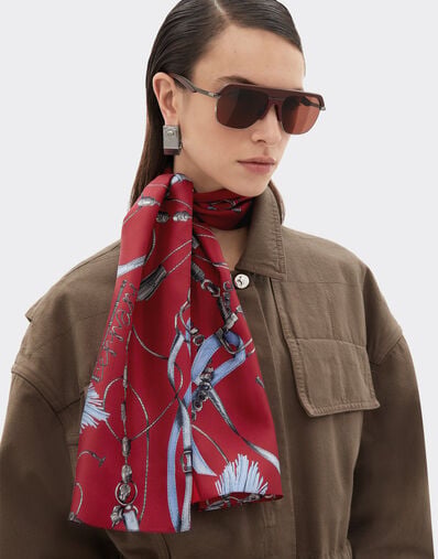 Ferrari 法拉利 Closet 印花真丝斜纹 Shelley 围巾 Maison Red 50612f