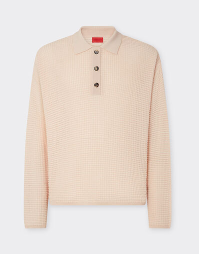 Ferrari 链饰图案棉麻混纺长袖 Polo 衫 裸色 22667f