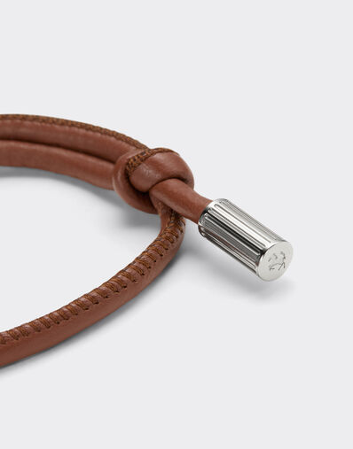 Ferrari Tubular leather bracelet with engraved Prancing Horse Tobacco 50009f