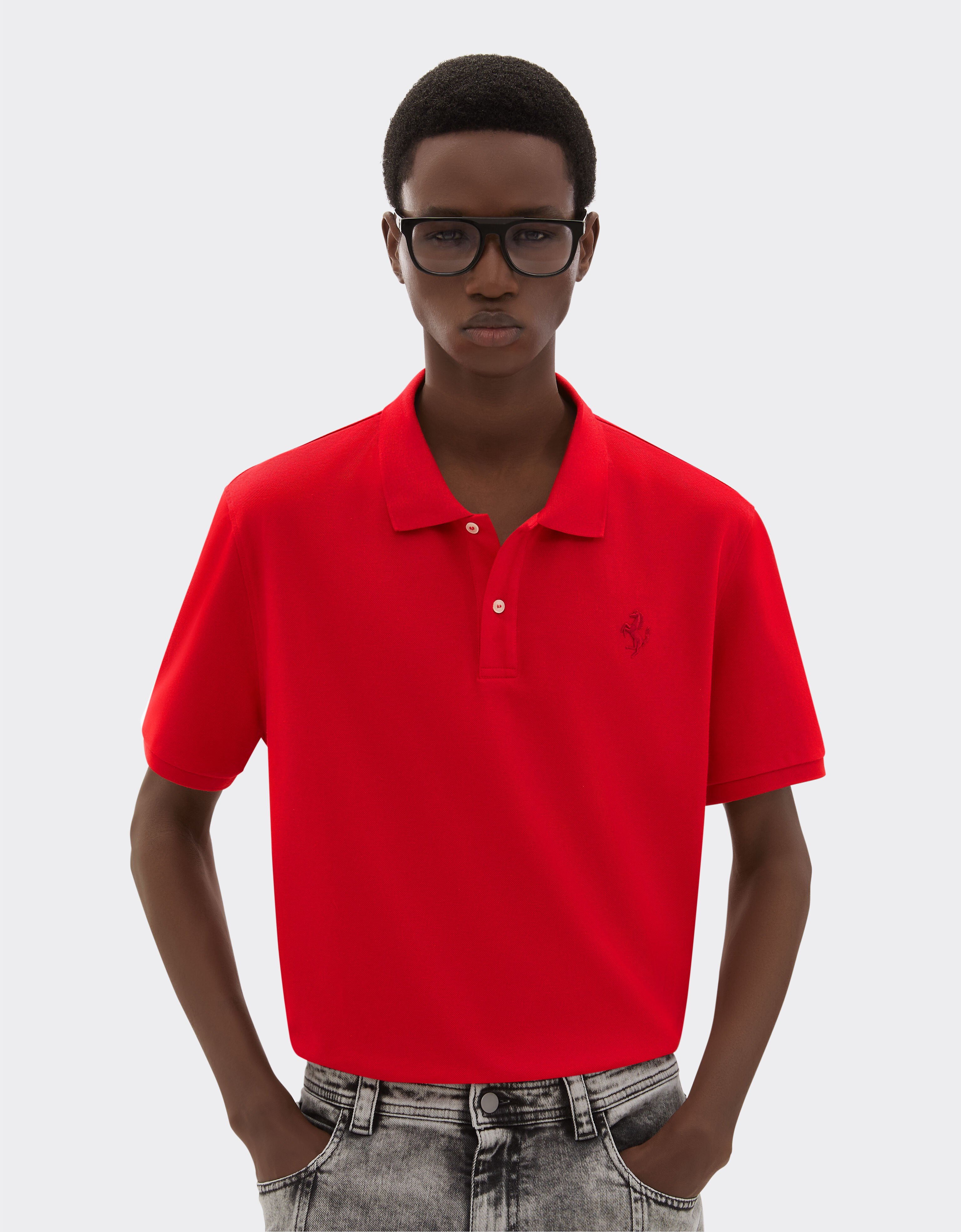 Ferrari Organic cotton piqué polo shirt with Prancing Horse Rosso Corsa CJMPO0014JCO0053f