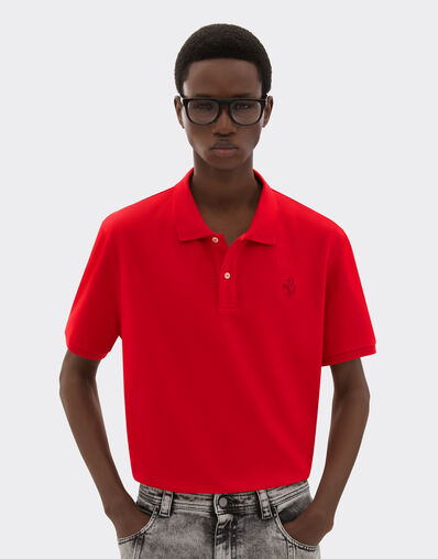 Organic cotton piqué polo shirt with Prancing Horse Ferrari Organic cotton piqué polo shirt with Prancing Horse Rosso Corsa CJMPO0014JCO0053f