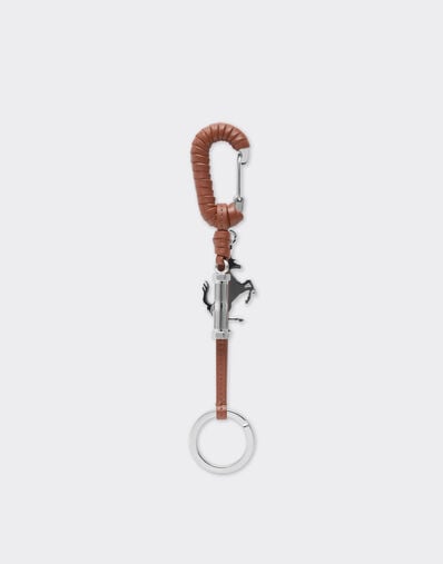 Ferrari Metal and leather keyring with charm Tobacco 50010f