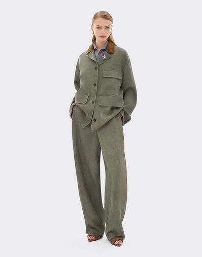 Ferrari 复古效果黏胶长裤 Olive green CWWTR0017WVI0005f