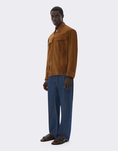 Ferrari Suede Overshirt with Writing Effect Caffè CLMOV0001LCK0003f