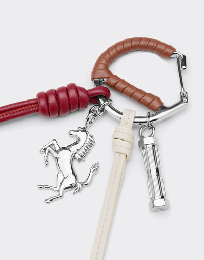 Ferrari Multicolored metal and leather keyring with charm Tobacco 50011f