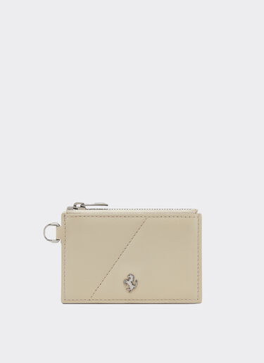 Leather card case with diagonal topstitching and zipper Ferrari Leather card case with diagonal topstitching and zipper Chalk 49221f