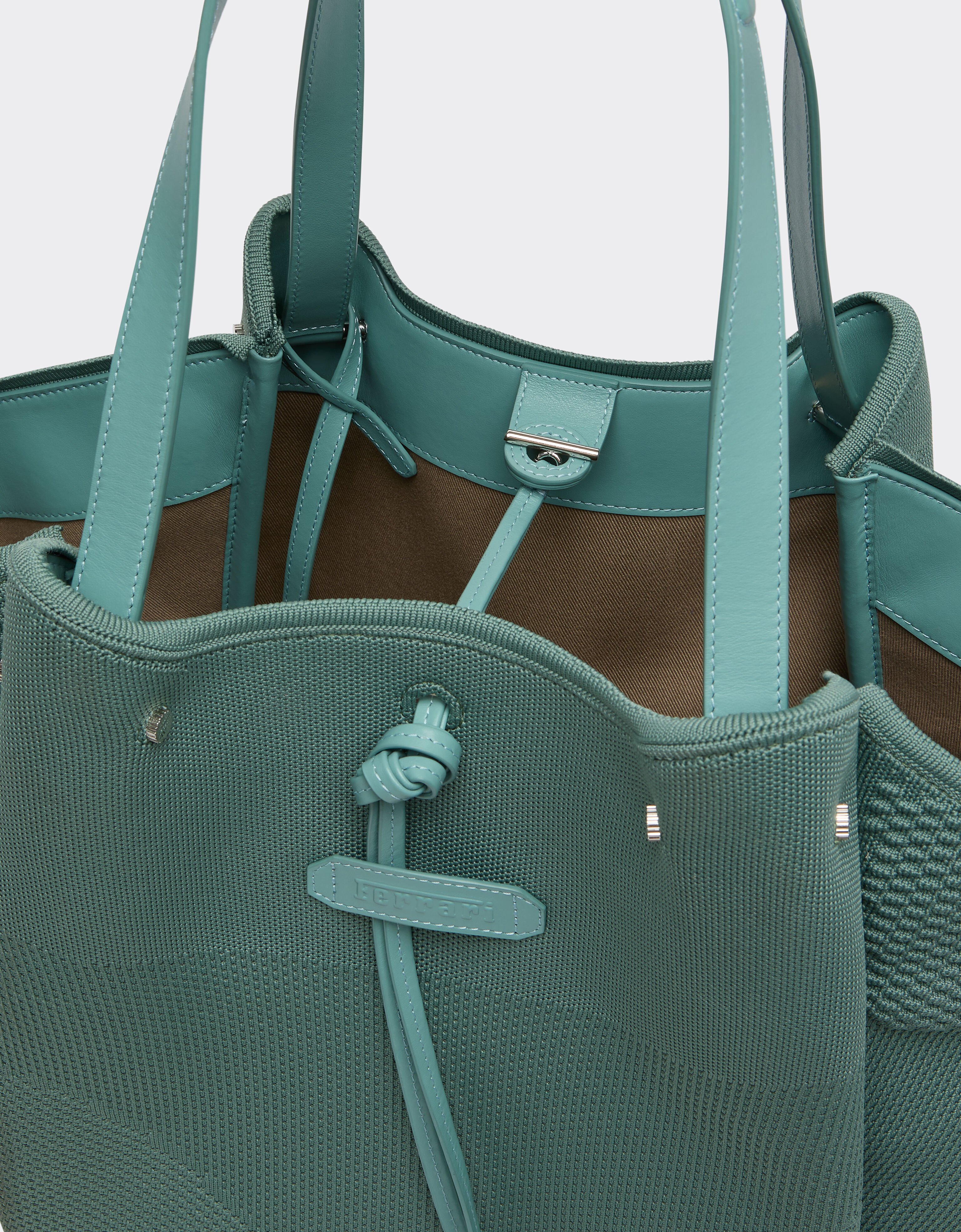Ferrari Knitted and leather tote bag Verde Granito 50170f