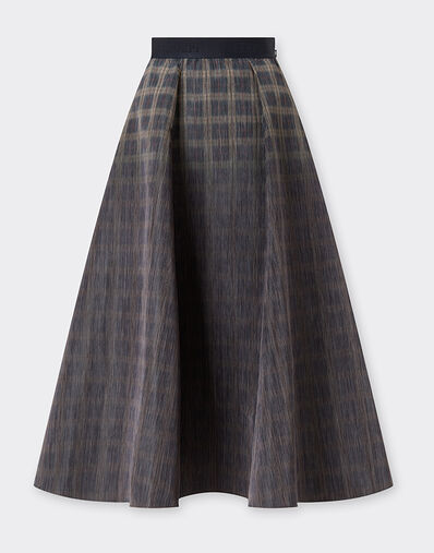 Ferrari 格纹彩绘印花尼龙长款半裙 红褐色 22651f