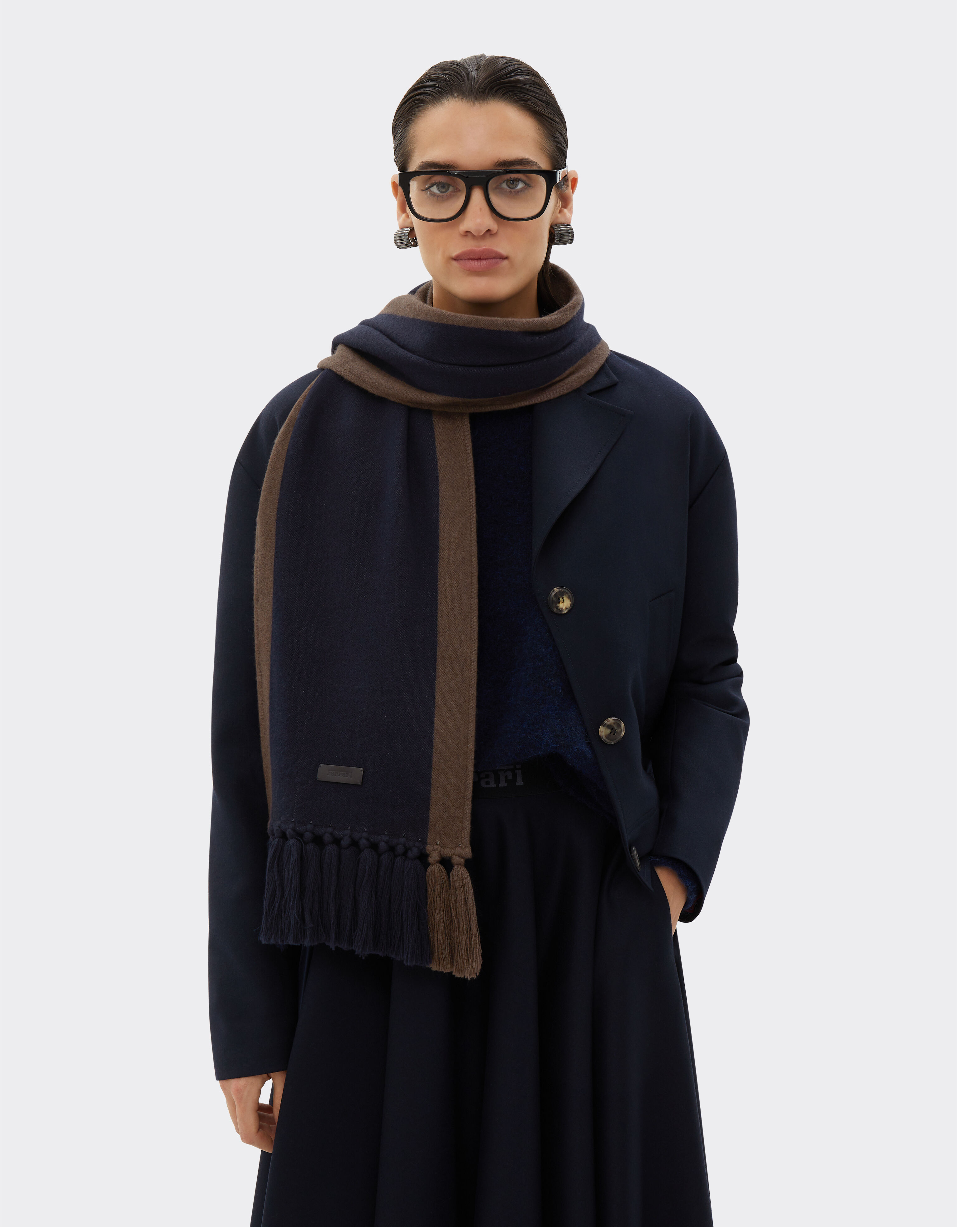 Ferrari Wool and cotton scarf with livery motif Navy 21336f