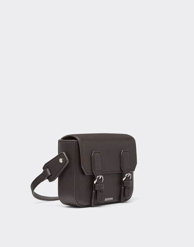 Ferrari Mini Messenger Bag in Hammered Leather Dark brown 50582f