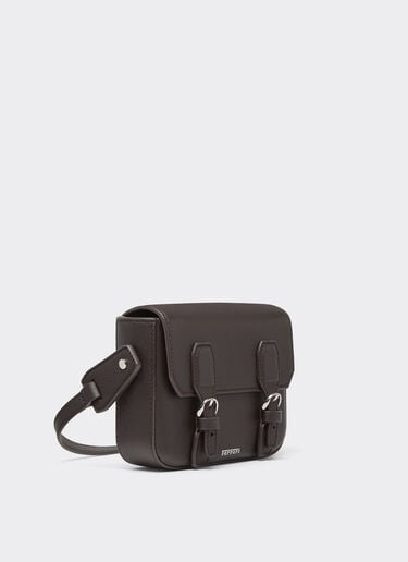 Ferrari Mini Messenger Bag in Hammered Leather Dark brown 50582f