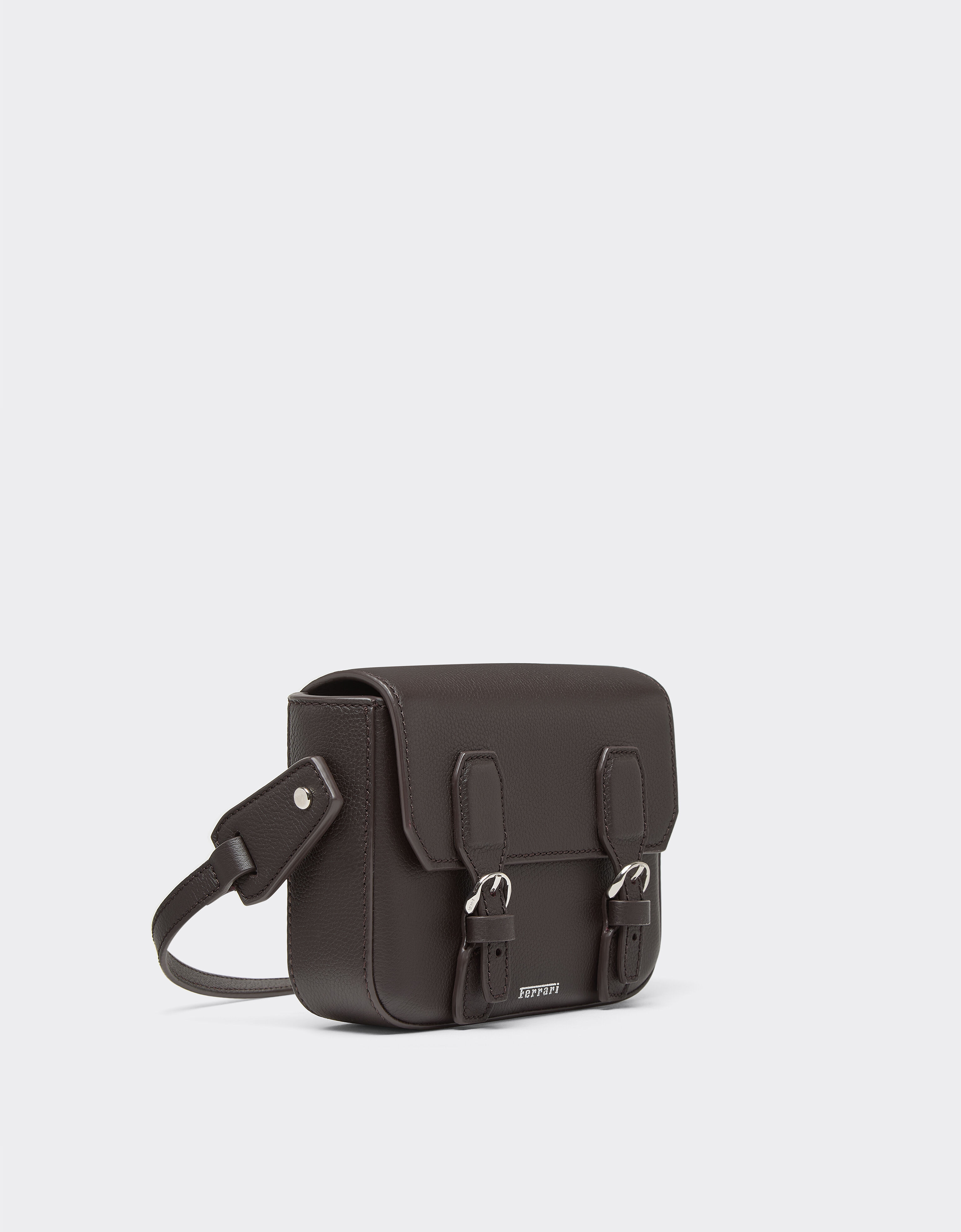 Ferrari Mini Messenger Bag in Hammered Leather Dark brown 50582f