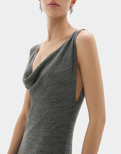 Ferrari Vestido largo de mezcla de lino con canalé irregular Grey CKWDR0015KLI0005f