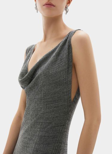 Long Dress in Irregular Ribbed Linen Blend Ferrari Long Dress in Irregular Ribbed Linen Blend Grey CKWDR0015KLI0005f