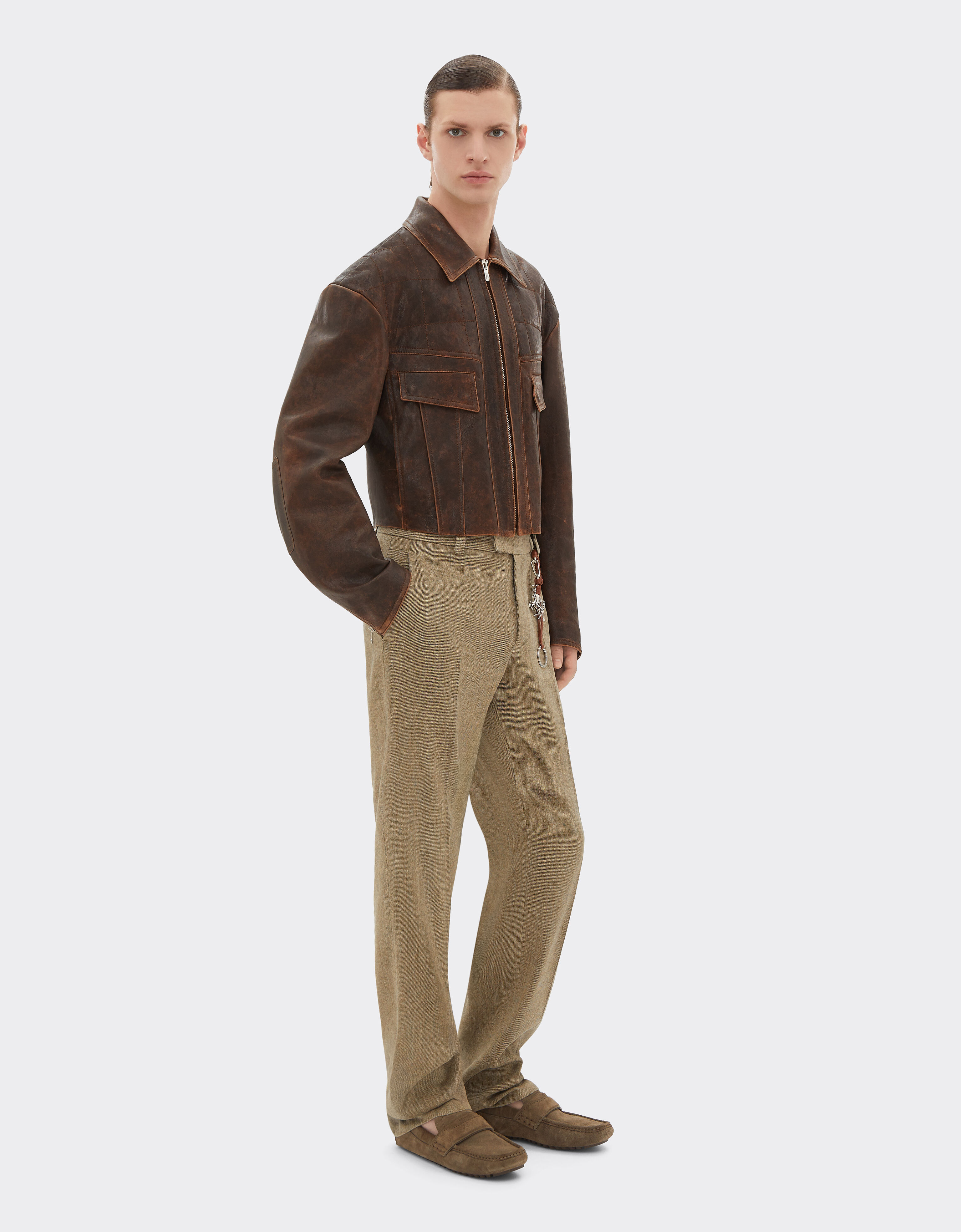 Ferrari 大马士革皮革外套 Khaki Green 50086f