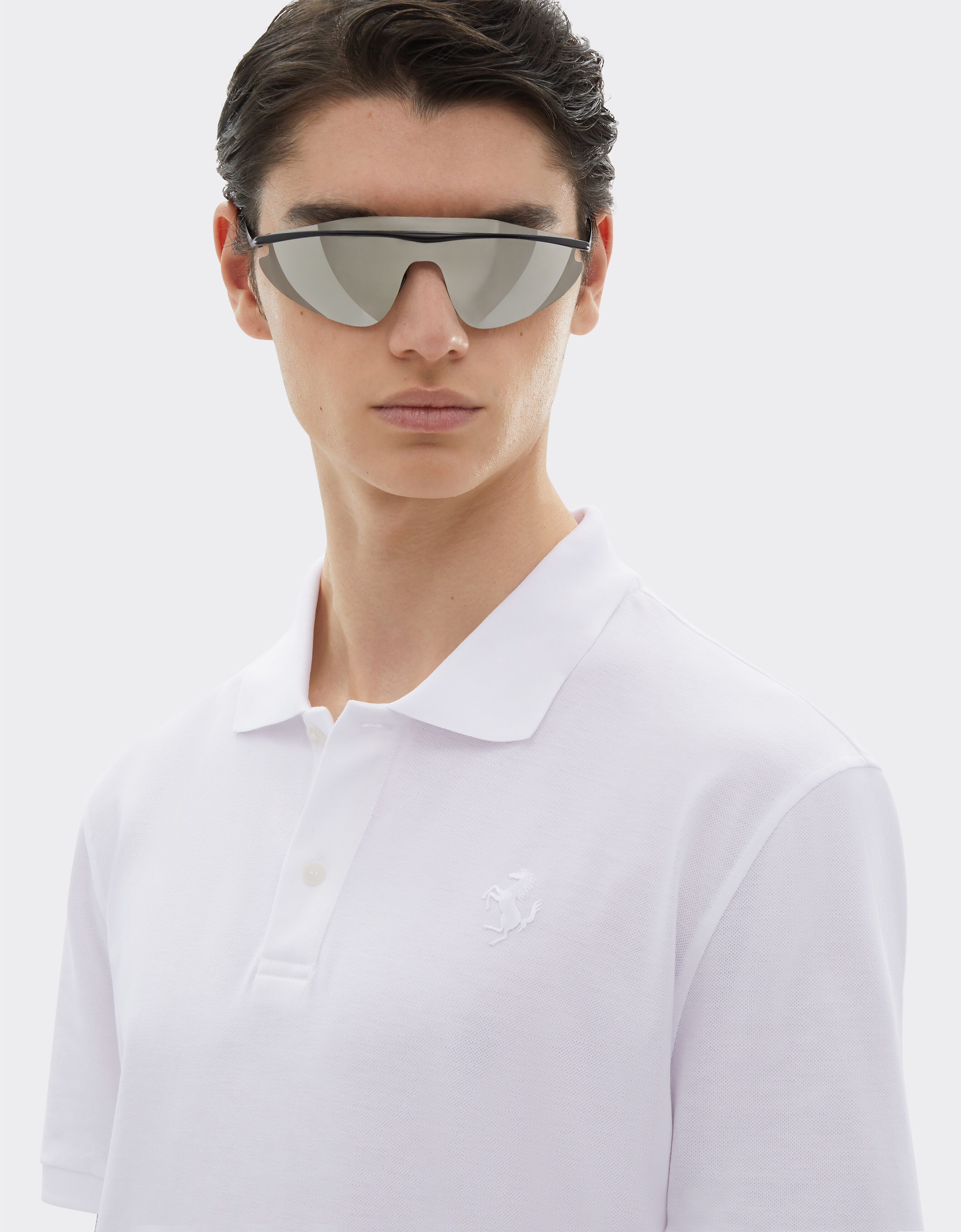 Organic cotton piqué polo shirt with Prancing Horse Ferrari Organic cotton piqué polo shirt with Prancing Horse White CJMPO0014JCO0053f