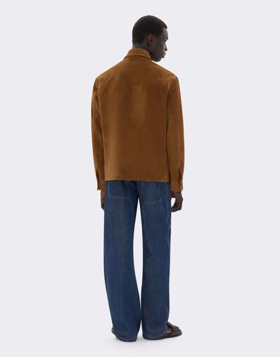 Ferrari Suede Overshirt with Writing Effect Caffè CLMOV0001LCK0003f
