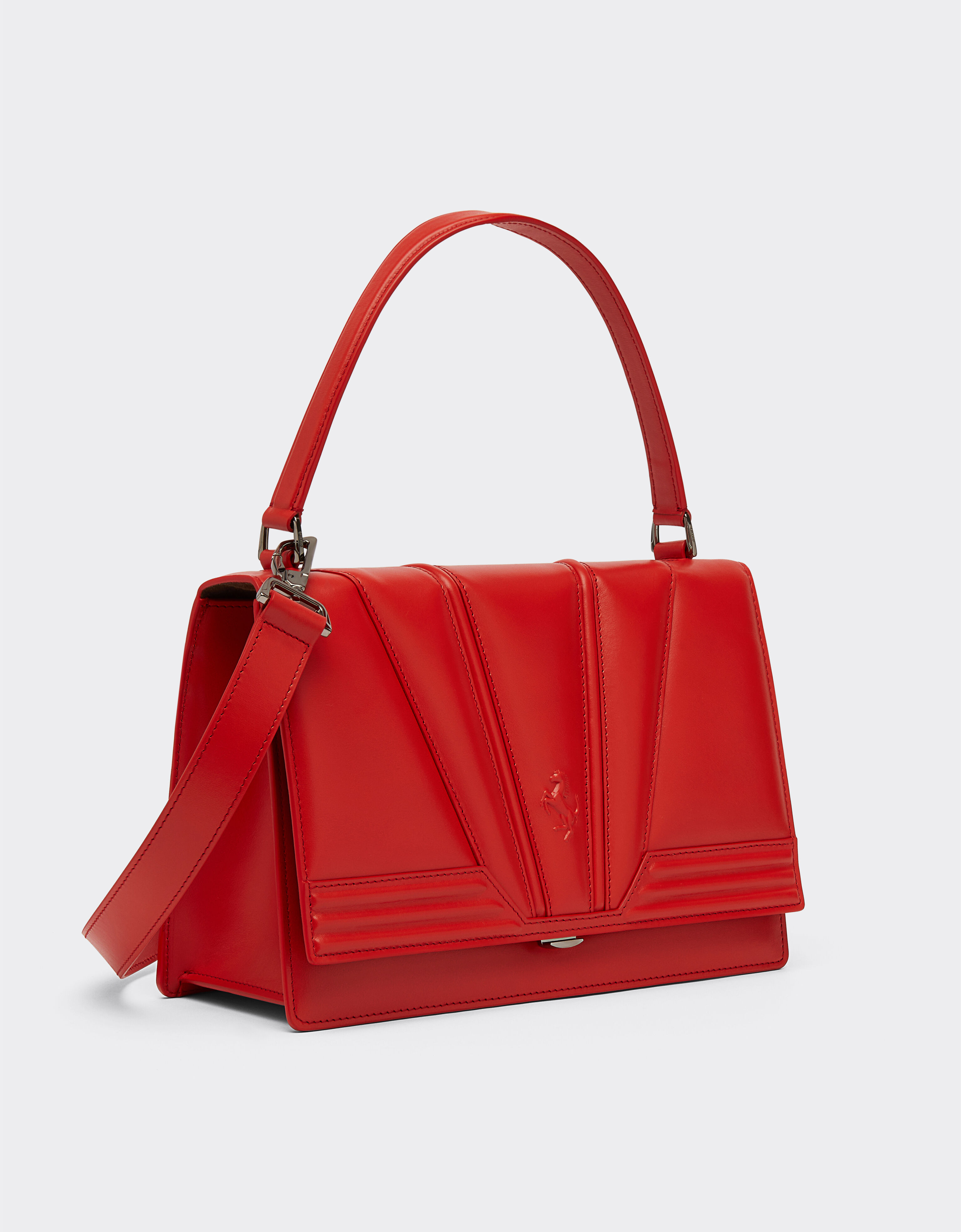 Ferrari 法拉利 GT Bag 3D 图案顶部手柄皮革手袋 Rosso Dino 红色 20324f