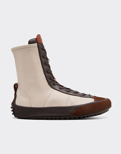 Ferrari Nappa leather, suede and stretch fabric high-top driver sneaker Beige 22735f