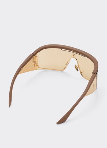 Ferrari 限量版法拉利镜面金色镜片金属和皮革太阳镜 Brown LA0F6f
