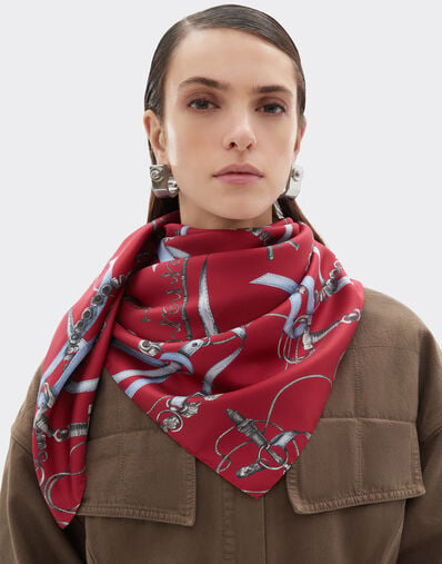Ferrari 法拉利 Closet 印花真丝斜纹方巾 Maison Red 50613f
