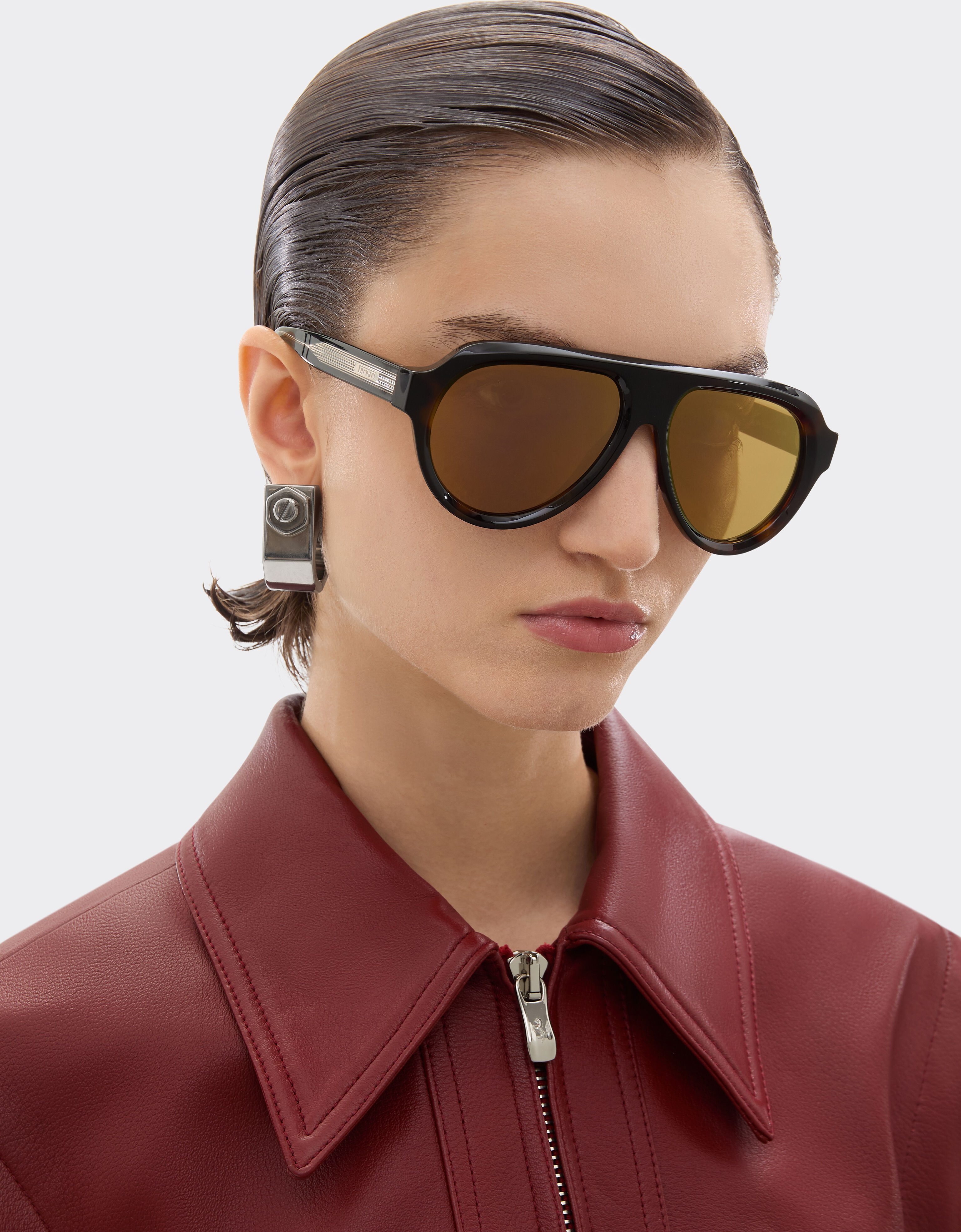 Ferrari 法拉利金色镜面棕色镜片玳瑁棕色醋酸纤维太阳镜 Tortoiseshell LA0EWf