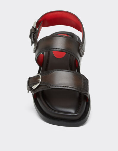 Ferrari Flat Sandal in Leather Dark brown 49989f