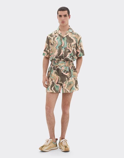 Ferrari Silk shirt with Marble Horse print Verde Cachi 50803f
