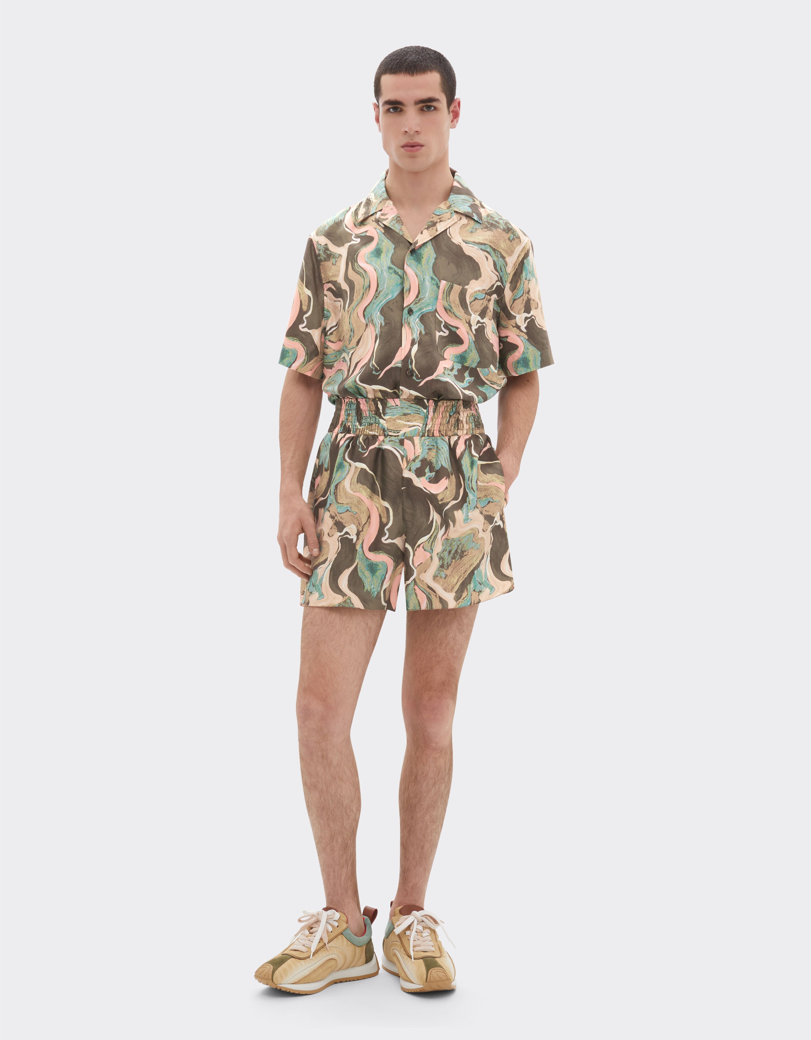 Ferrari Silk shirt with Marble Horse print Verde Cachi 50803f
