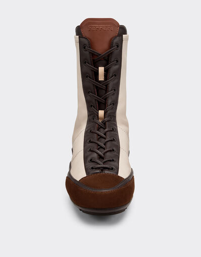 Ferrari Nappa leather, suede and stretch fabric high-top driver sneaker Beige 22735f
