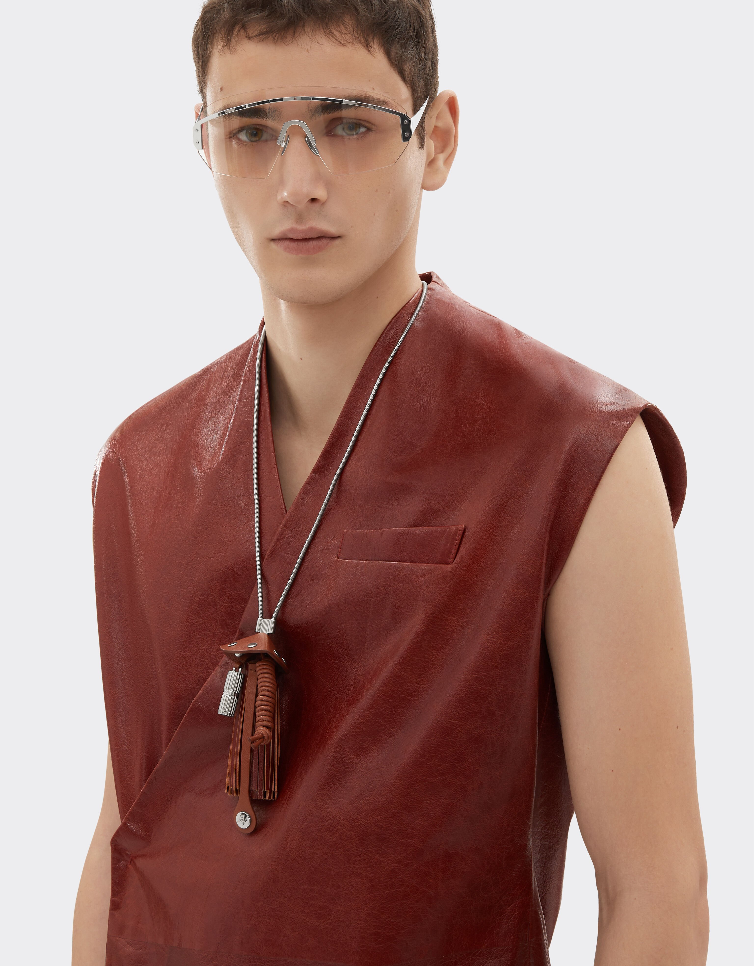 Ferrari 金属和半亮光皮革饰链 Fired Brick 51083f