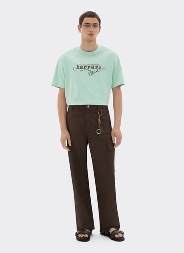 Ferrari 棉质 T 恤，饰有法拉利刺绣 Granite Green 50838f