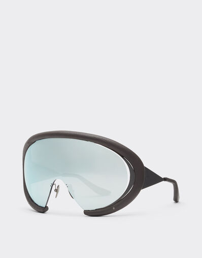Ferrari Ferrari sunglasses in antique tar-colored brushed metal and dark brown leather with mirrored silvermask Marrone Scuro LA0LMf